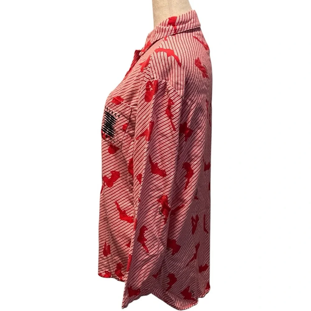 Salvage X Fenty Red and White Striped Pajama Shirt Size XSMALL - Picture 3 of 10